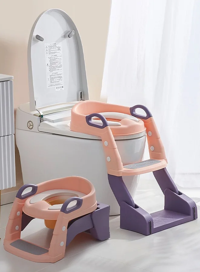 BAYBEE 3-in-1 Toilet Training Seat with Ladder and Splash Guard (Rose Pink, Adjustable Height) 1csoj