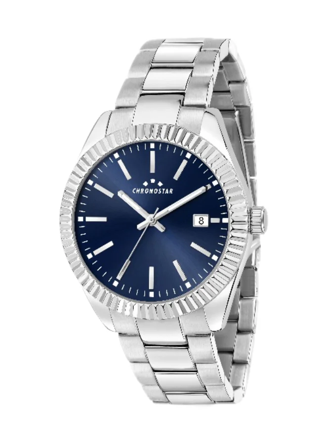 Chronostar Men's Analog Watch Round Blue Dial Silver Stainless Steel Band (41mm) p7lty