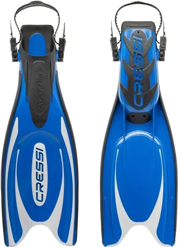 Cressi Frog Plus Adjustable Open Heel Fins Premium Diving Gear (Blue/Silver, ML) dai6x