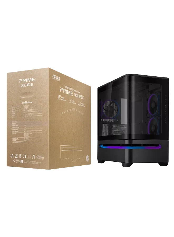 Premium Micro-ATX PC Case with Curved Tempered Glass and 3 ARGB Fans (Black) zu23q