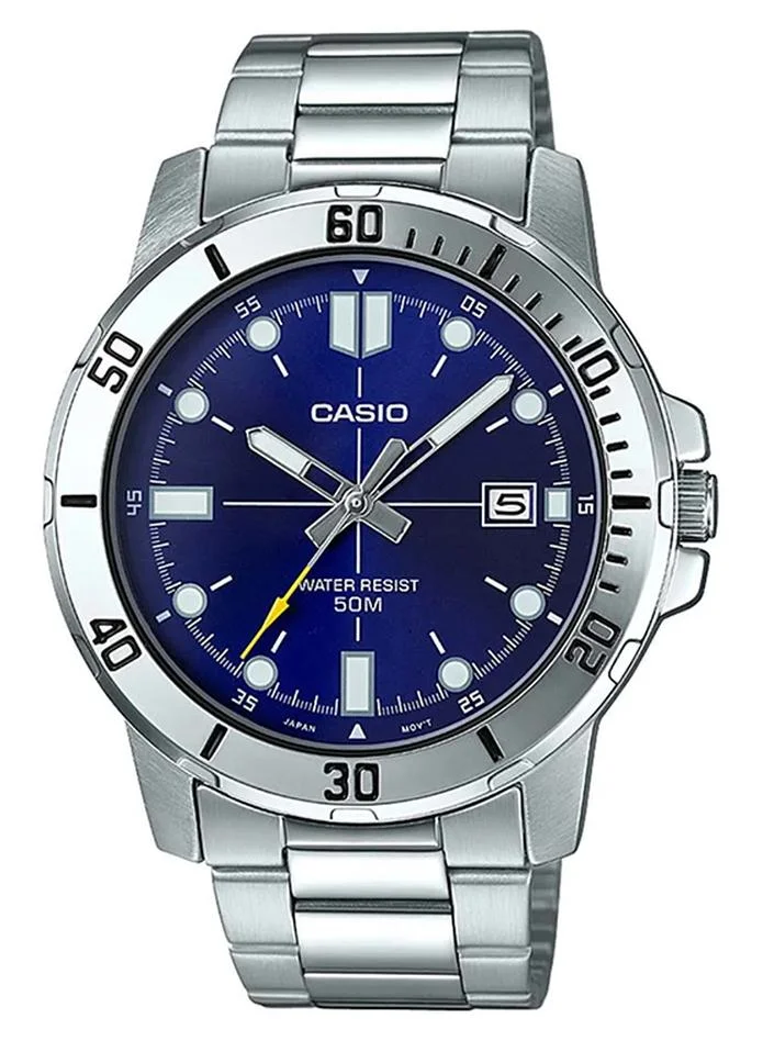 Premium Analog Quartz Wristwatch for Men Stainless Steel Water Resistant (Silver, 45 mm) cwuoz