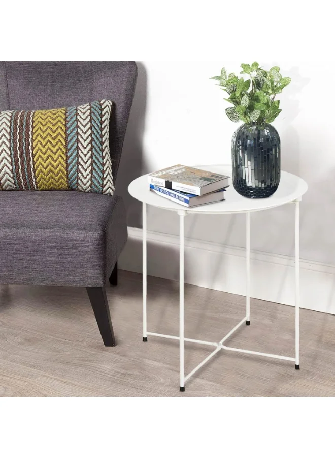 Nadrab Round Steel Side Table Minimalist Modern Accent Furniture for Living Room and Bedroom (White, 47x47x50 cm) mb6wg