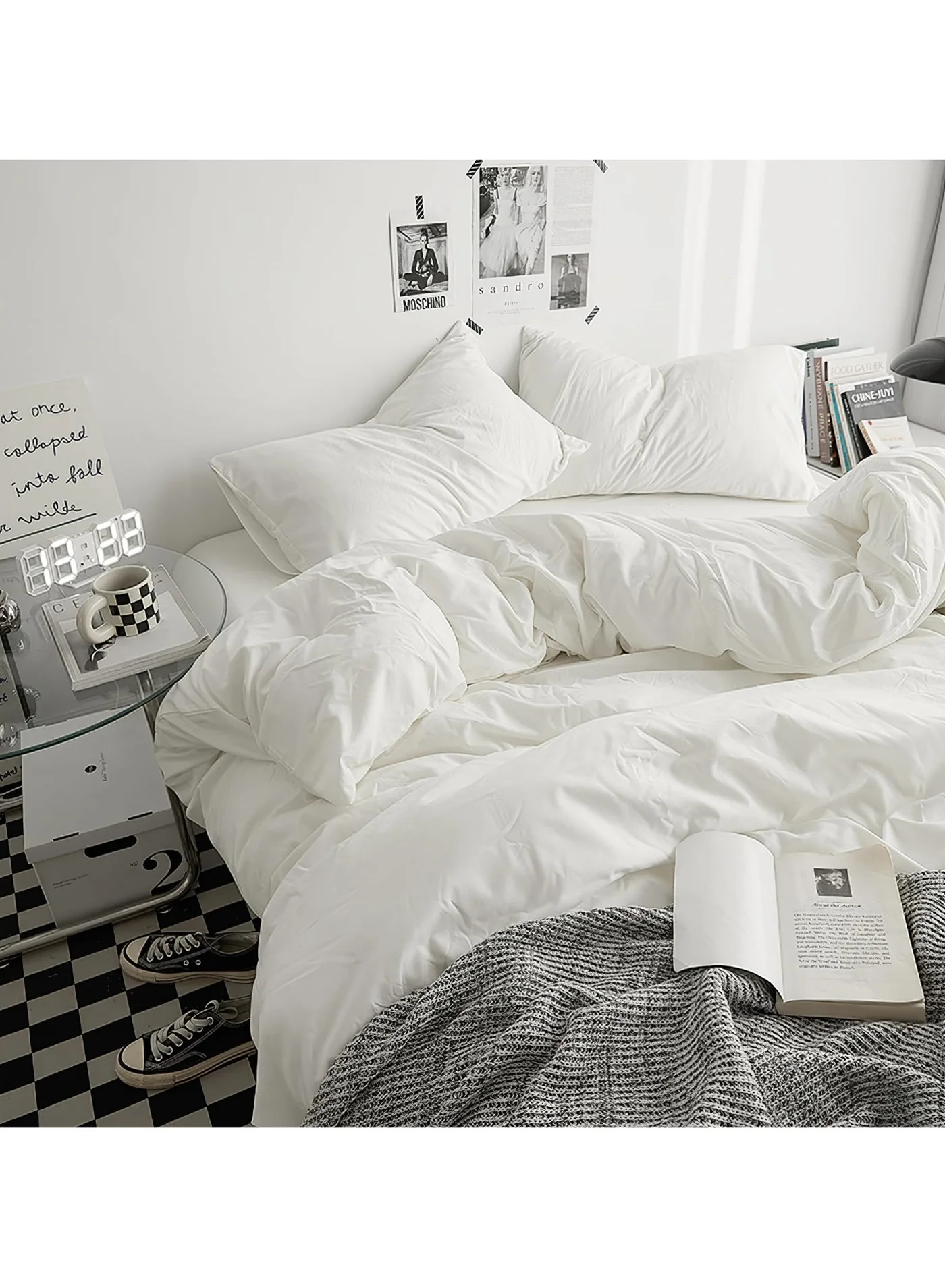 INFOSUN Premium Cotton Duvet Cover Set 4-Piece Queen Size Bedding (Milkshake White, 200 x 230cm) 2p6kk
