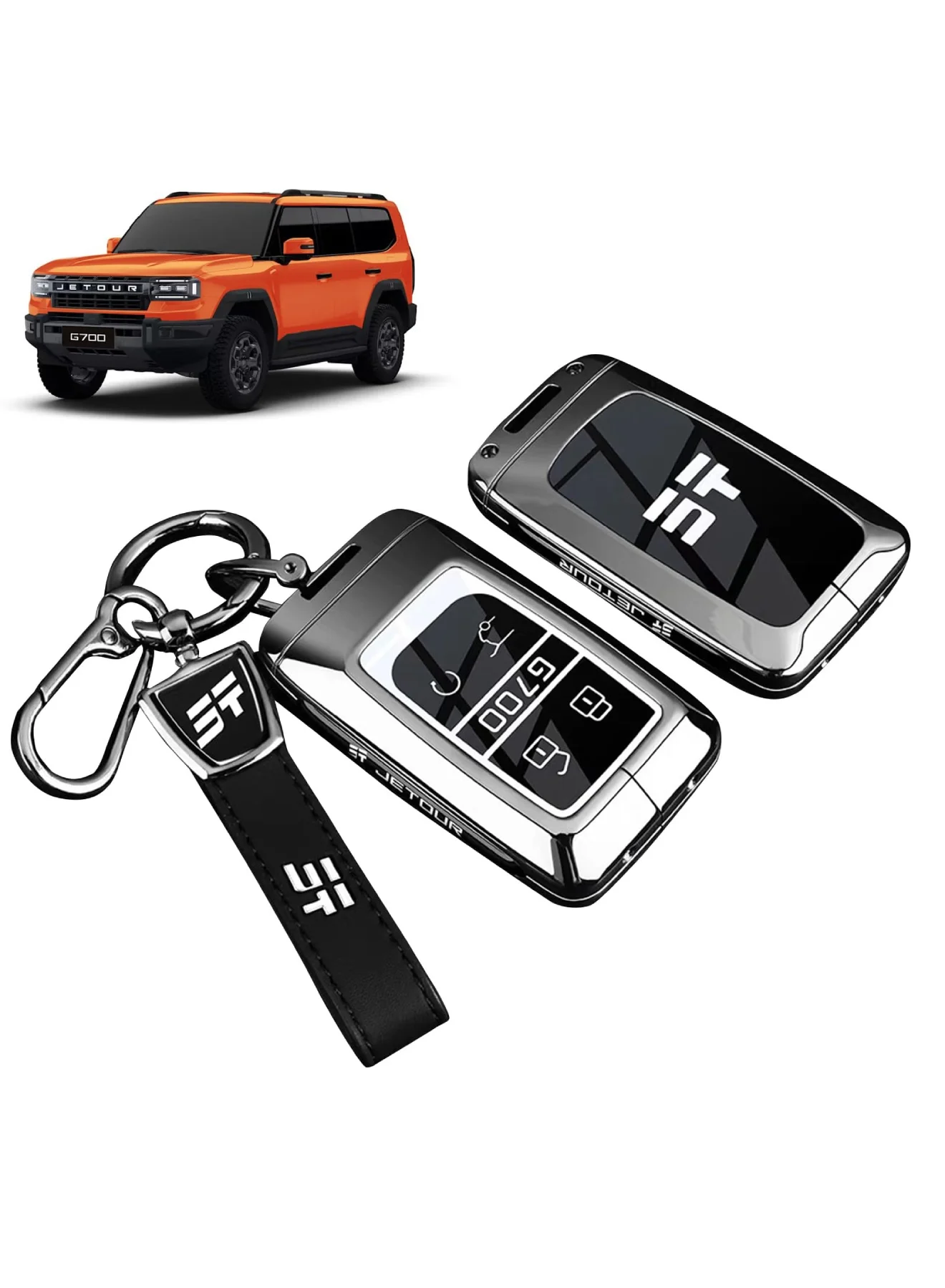 Adando Car Key Shell Cover for Jetour G700 2025-2026 Premium Zinc Alloy and PU Leather Protective Case (Silver, 1 Piece) fa6xf