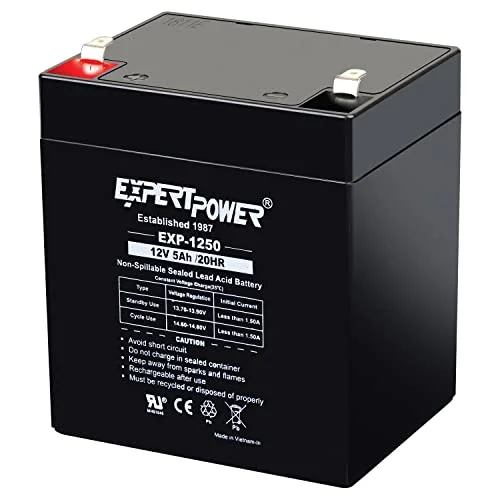 ExpertPower 12V 5Ah Sealed Lead Acid Battery with F1 Terminals for Home Alarm Systems (12V, 5Ah) 7wv6z