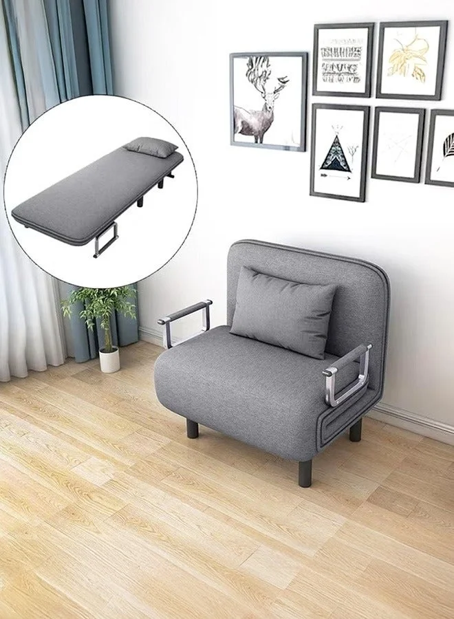 WALALLA Convertible Chair Bed, Tri-Fold Sofa Bed with Adjustable Backrest, Premium Steel Frame Sleeper Lounge for Home and Office (Grey, 65 x 190 cm) 274si