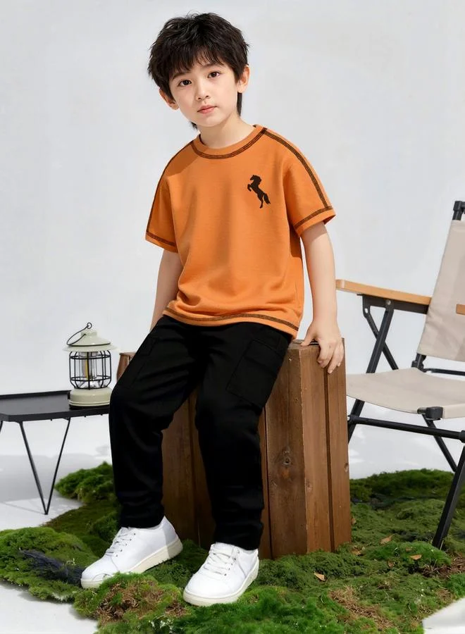 Take Two Boys Horse Graphic T-Shirt And Pants Set (Orange, 120 cm) 8rzgp