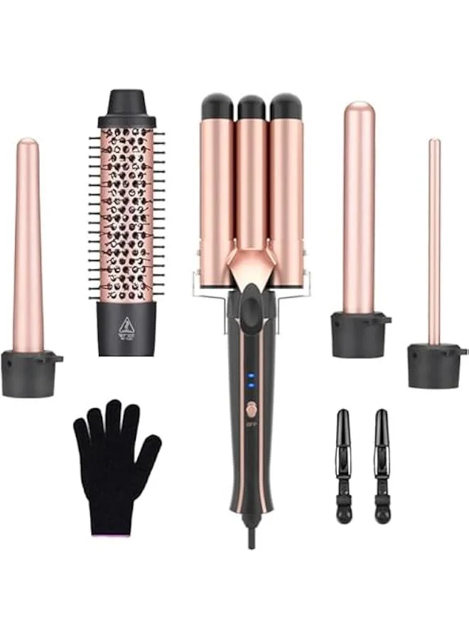 HOOKOR 5-in-1 Curling Wand Set with Interchangeable Ceramic Barrels, Professional Hair Styling Tool with Adjustable Temperature and Heat-Resistant Glove (1 Set) dbroa