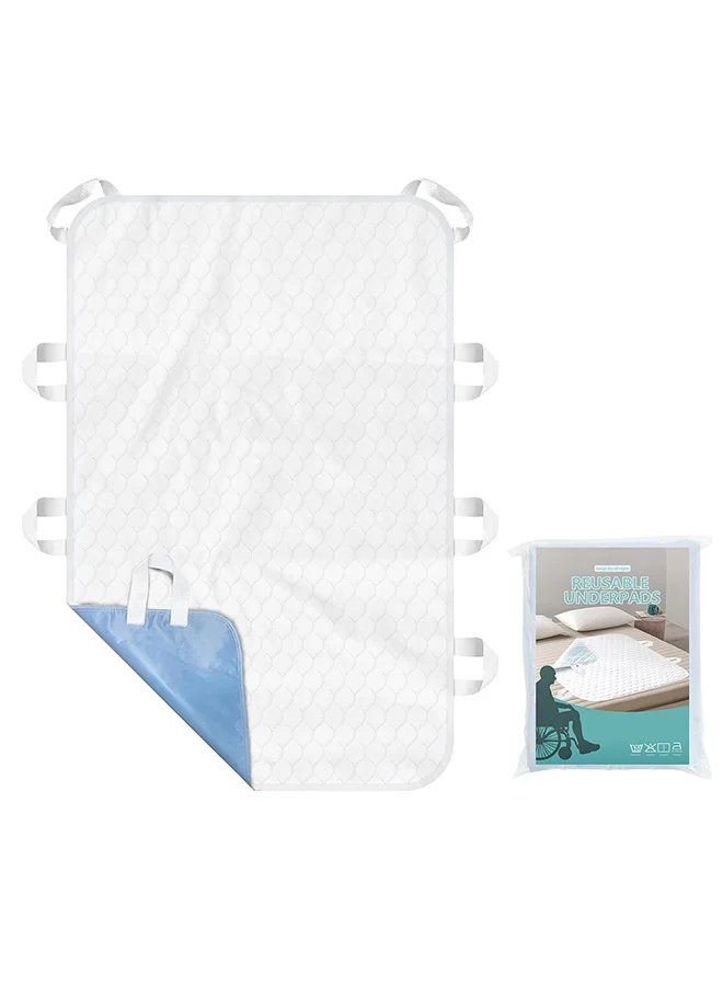 WALALLA Washable Incontinence Bed Pads Extra Large Reusable Underpad with 8 Handles and 4-Layer Leak-Proof Protection (Blue, 90cm x 180cm) oxjq9