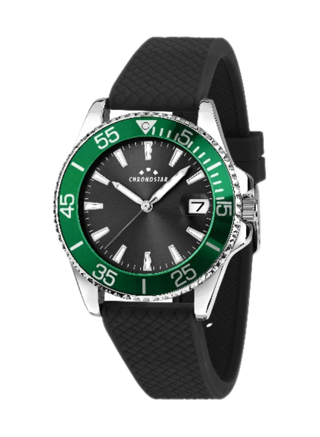 Chronostar Men's Analog Quartz Watch with Black Silicone Band (37mm) 7p2s1