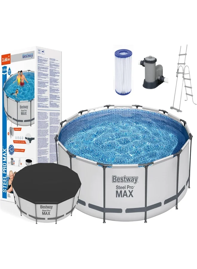 Premium Steel Frame Above Ground Swimming Pool Set (Durable PVC, 366x122cm) yy09s