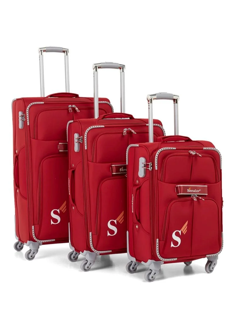 SENATOR Soft Shell Trolley Luggage Set (3-Piece Expandable Suitcase with 4 Spinner Wheels, Red) x53j5