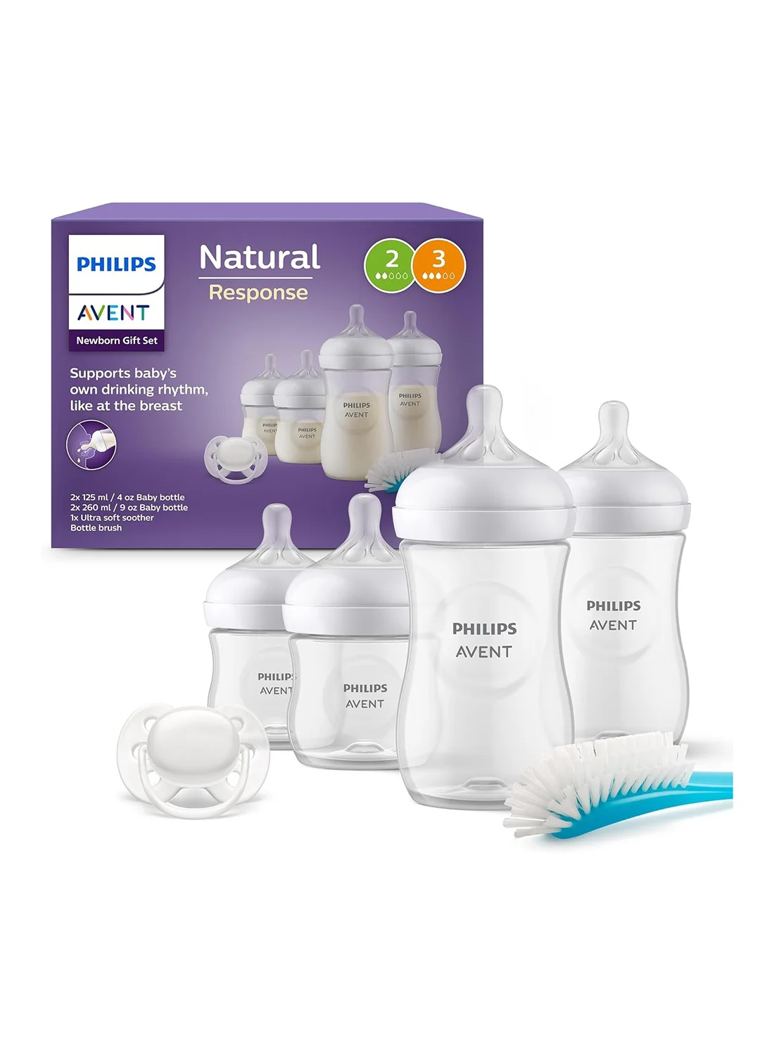 Premium Newborn Feeding Gift Set with 4 Milk Feeders Ultrasoft Pacifier and Cleaning Brush (770 mL) ikxmy