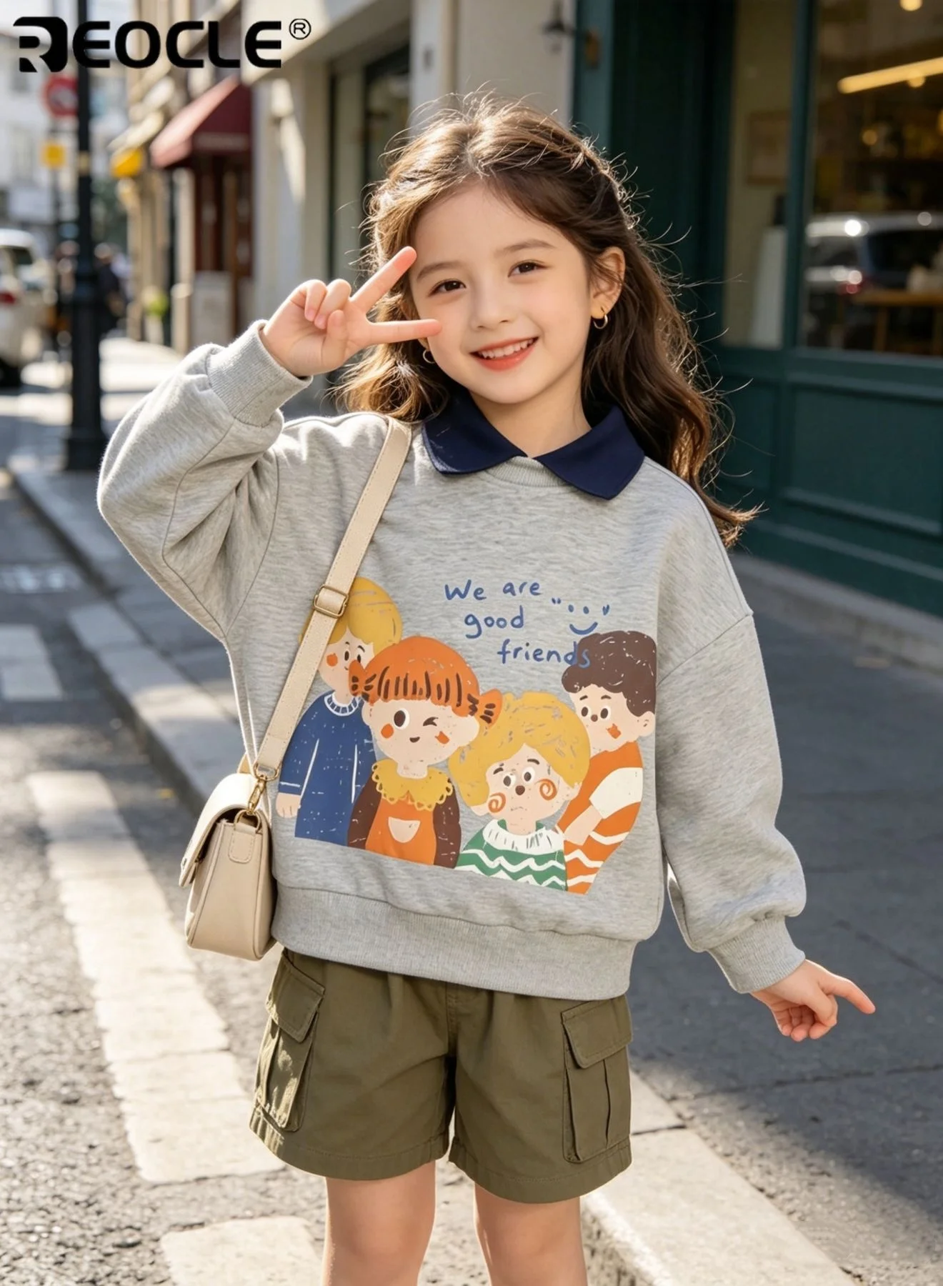 REOCLE Kids Mock Two-Piece Lapel Sweatshirt Soft Cotton Long Sleeve Pullover for Daily Wear (Unisex, 120 cm) qo9ar