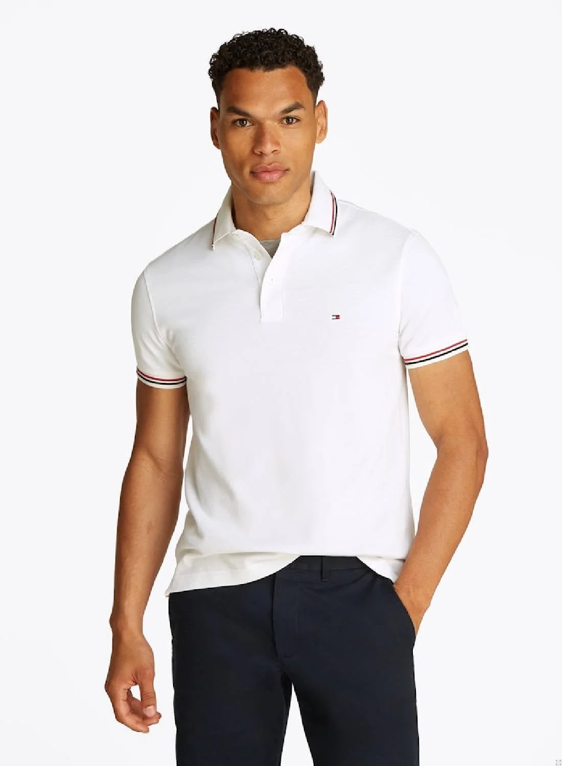 Premium Slim Fit Tipped Polo Shirt (Men, Solid, Size M) 6bp3p