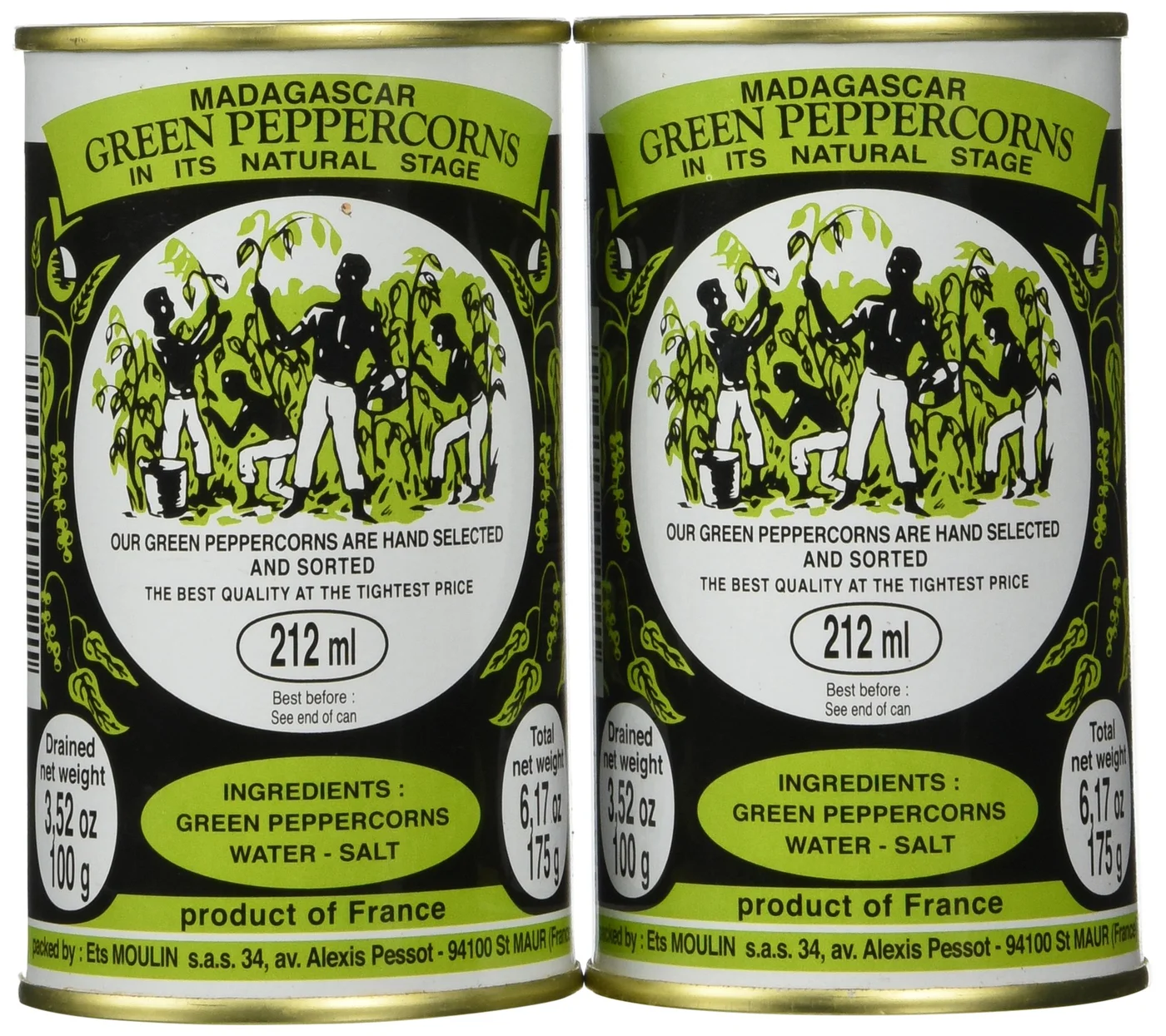 Moulin Madagascar Green Peppercorns in Brine Premium Culinary Spice (2 Pack, 100g) lsanf