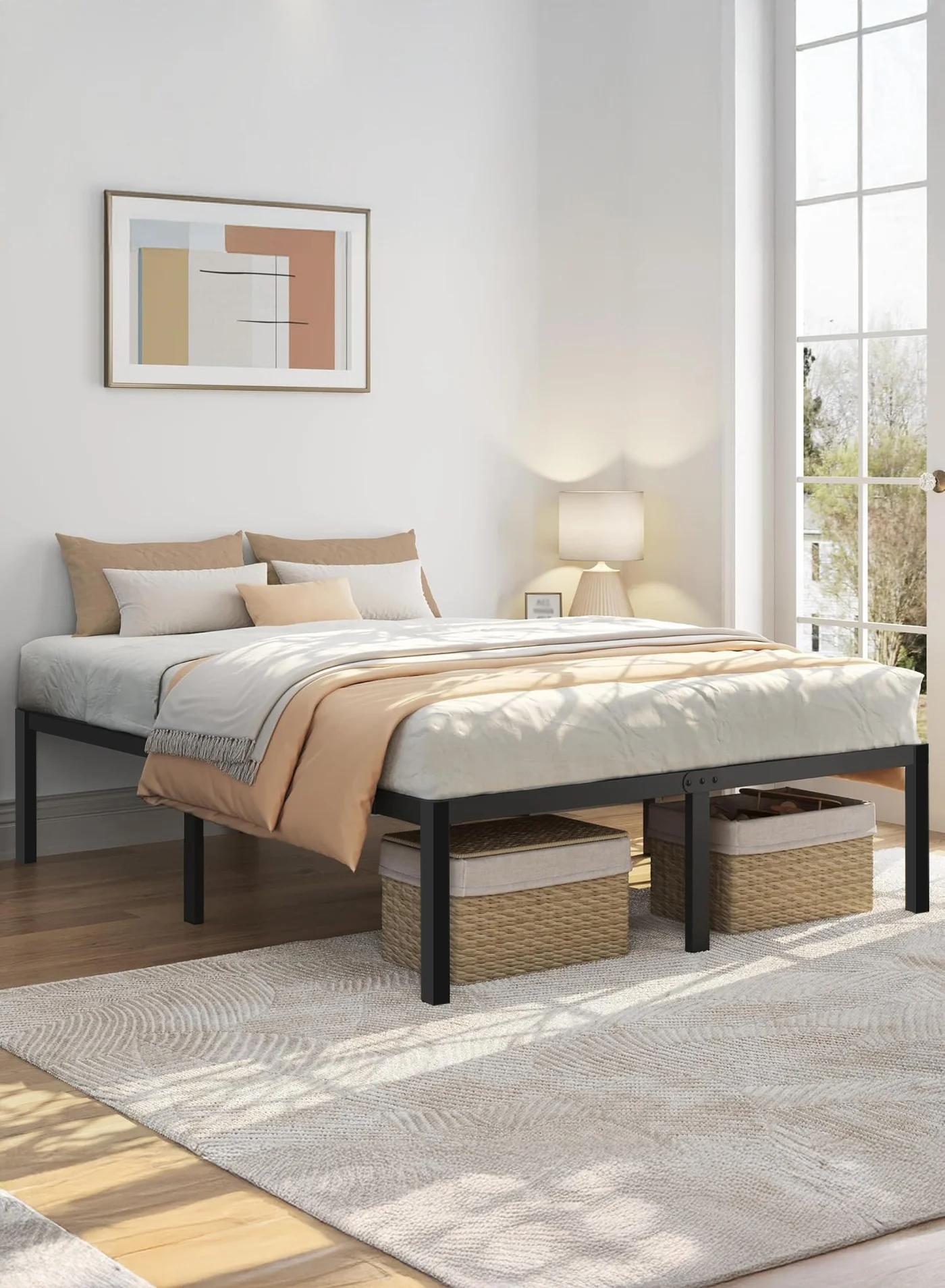 Yanara Metal Platform Bed Frame Heavy Duty Steel Slats Storage Base (120x200cm) lwa0q