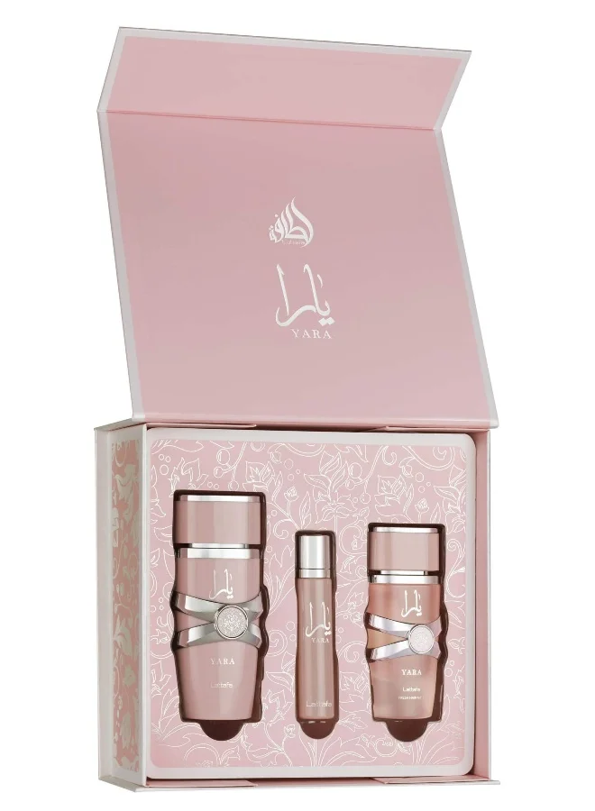 Lattafa Yara Fragrance Gift Set for Women (100 mL EDP, 12 mL Travel Spray, 50 mL Hair Mist) xkzz4