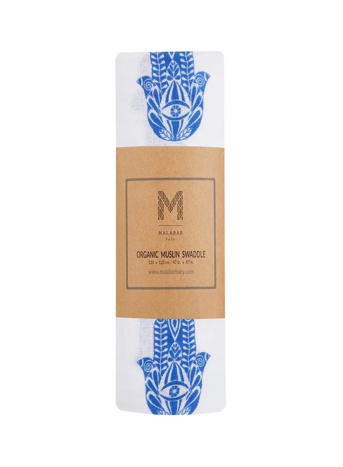 Malabar Baby Organic Muslin Swaddle Blanket Hamsa Print (120 cm x 120 cm) Premium Breathable Cotton for Newborns twwd6