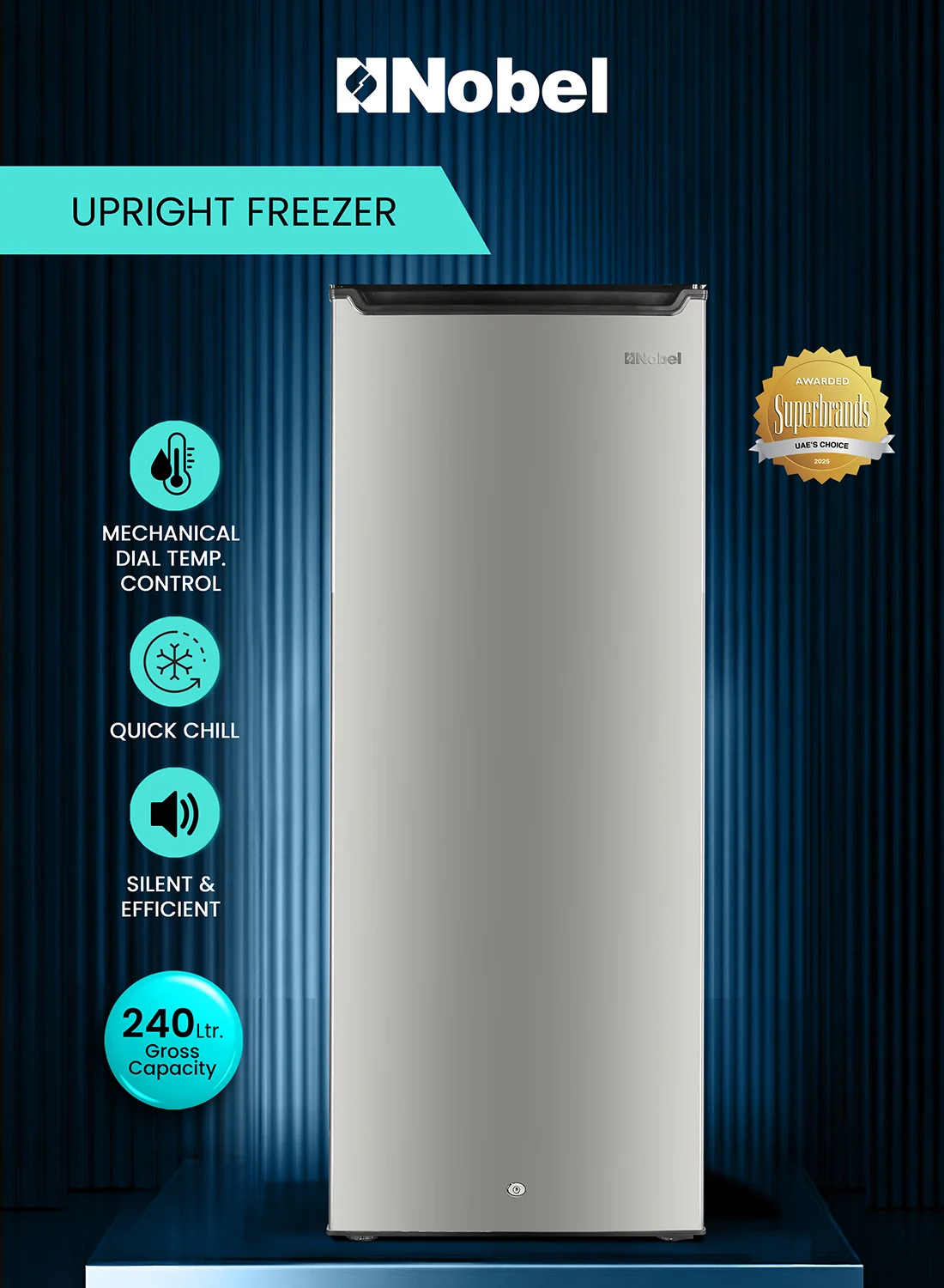 Nobel Upright Freezer 170 Litre 6 Drawer Freestanding Metal Unit (Silver, 170 L) 17s4e