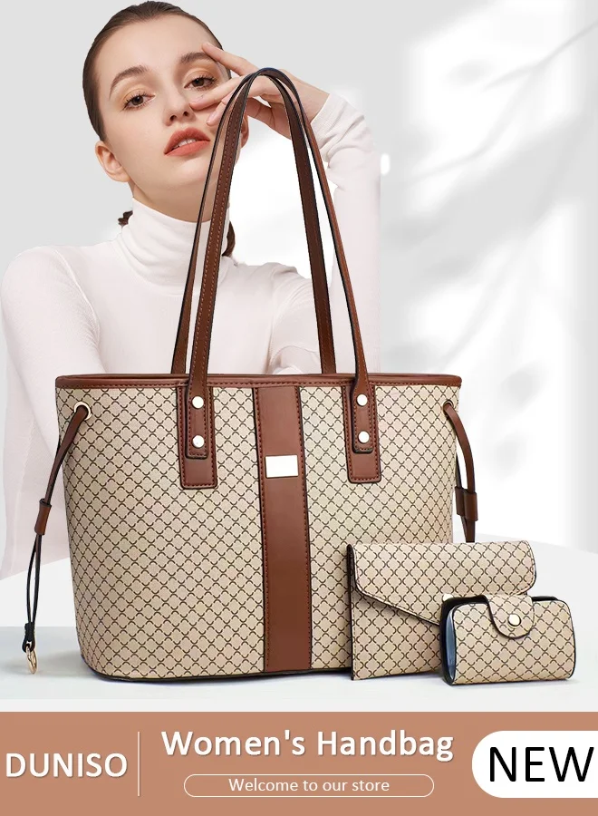 DUNISO 3PCS Tote Bag Set for Women Large Capacity Shoulder Handbag with Adjustable Drawstring Purse and Clutch (Set of 3) d6n2m