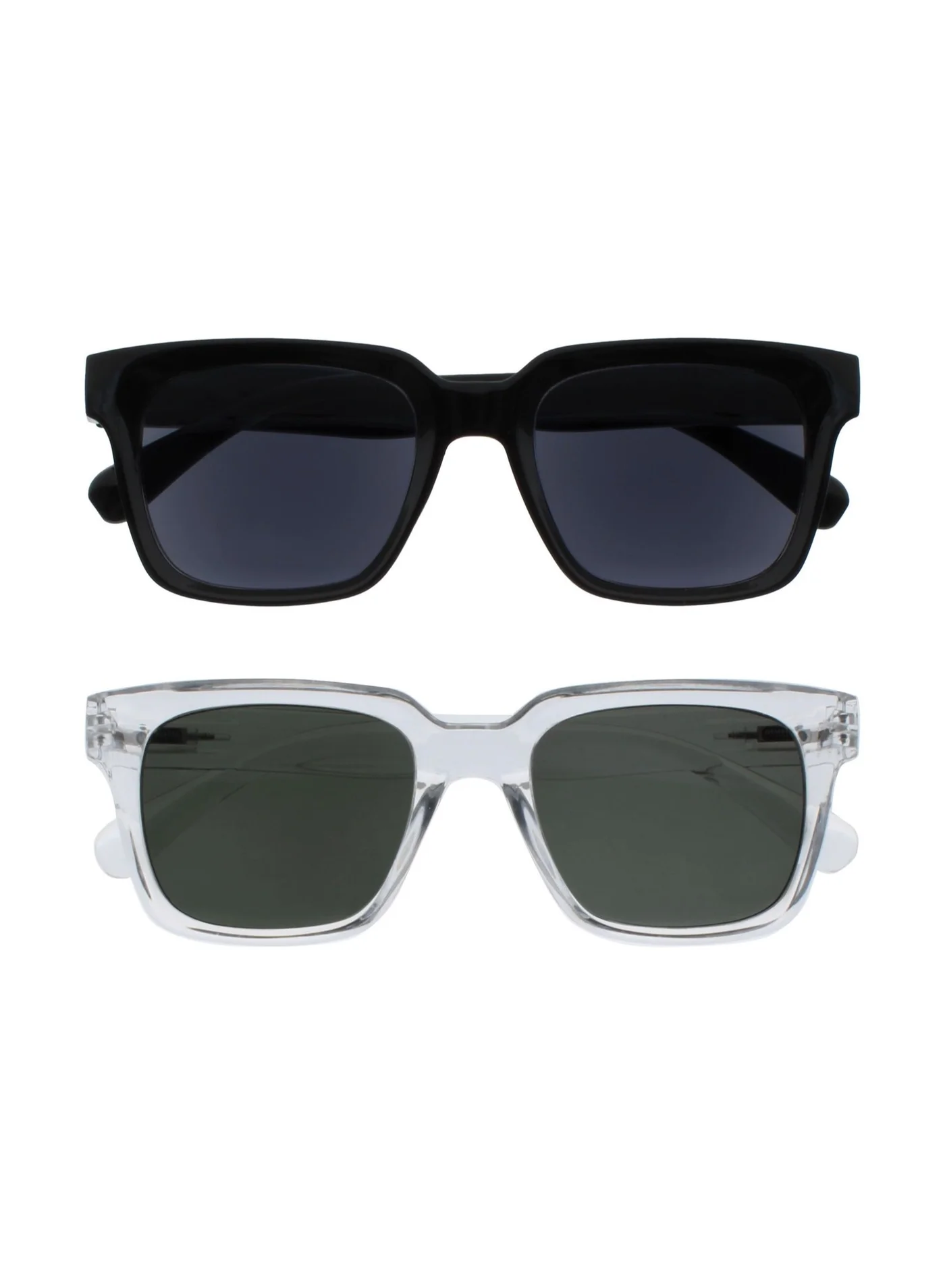 OPULIZE Oversized Rectangular Sunglasses with Polarised UV400 Lenses for Men and Women (Black/Clear, Pack of 2) t8h8v