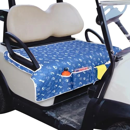 Universal Golf Cart Seat Cover Towel Blanket with 4 Storage Pockets Nonskid Base for 2-Person Seats (Grey, 130cm x 75cm) xa73c