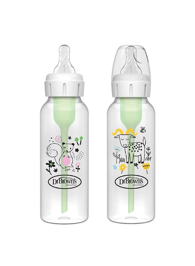 Premium Narrow Anti-Colic Baby Feeding Set (250 mL, 2-Pack) - Squirrel and Goat Design 6oiaa