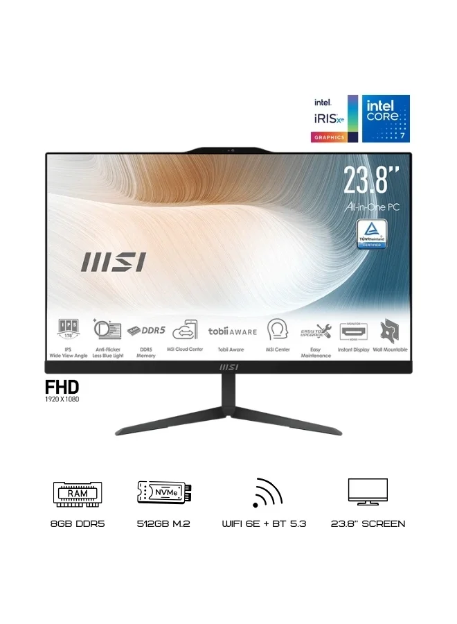 Premium All-in-One Desktop Computer 23.8-inch FHD IPS Display Intel Core 5-120U 8GB RAM 512GB SSD WiFi 6E Built-in Webcam (Black) c3ajk