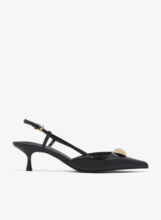 Ella Limited Edition Gold Accent Open Back Mid Heel Pump (Premium Evening Footwear for Women) i9vmr