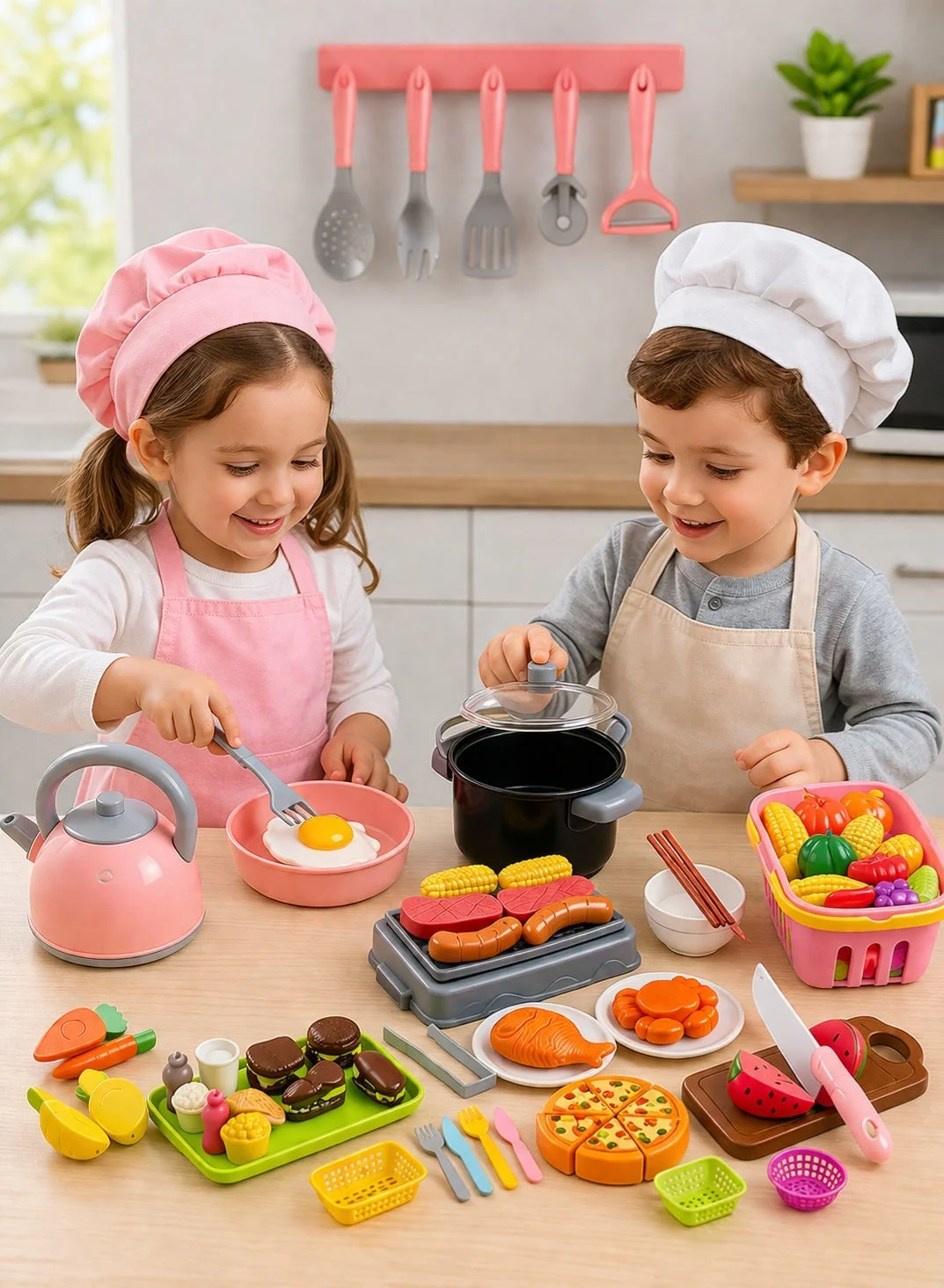 KUKOKI TOYS Kitchen Pretend Play Set 119-Piece Cooking Role Play Food and Cookware Accessories for Kids 4j1vn