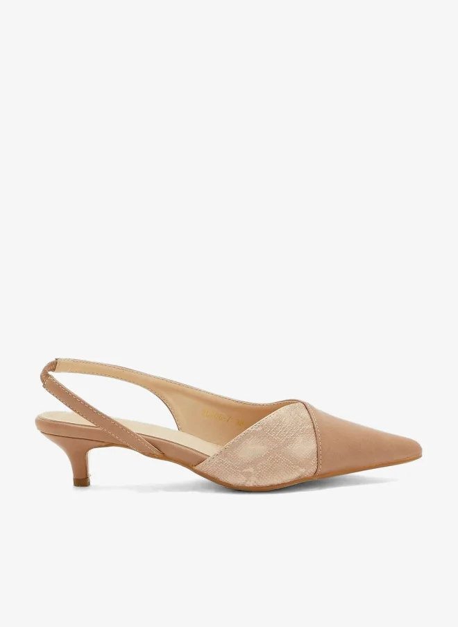 ELLA Contrast Texture Slingback Pointed Kitten Heels Premium PU Leather Elegant Footwear for Women rup7f
