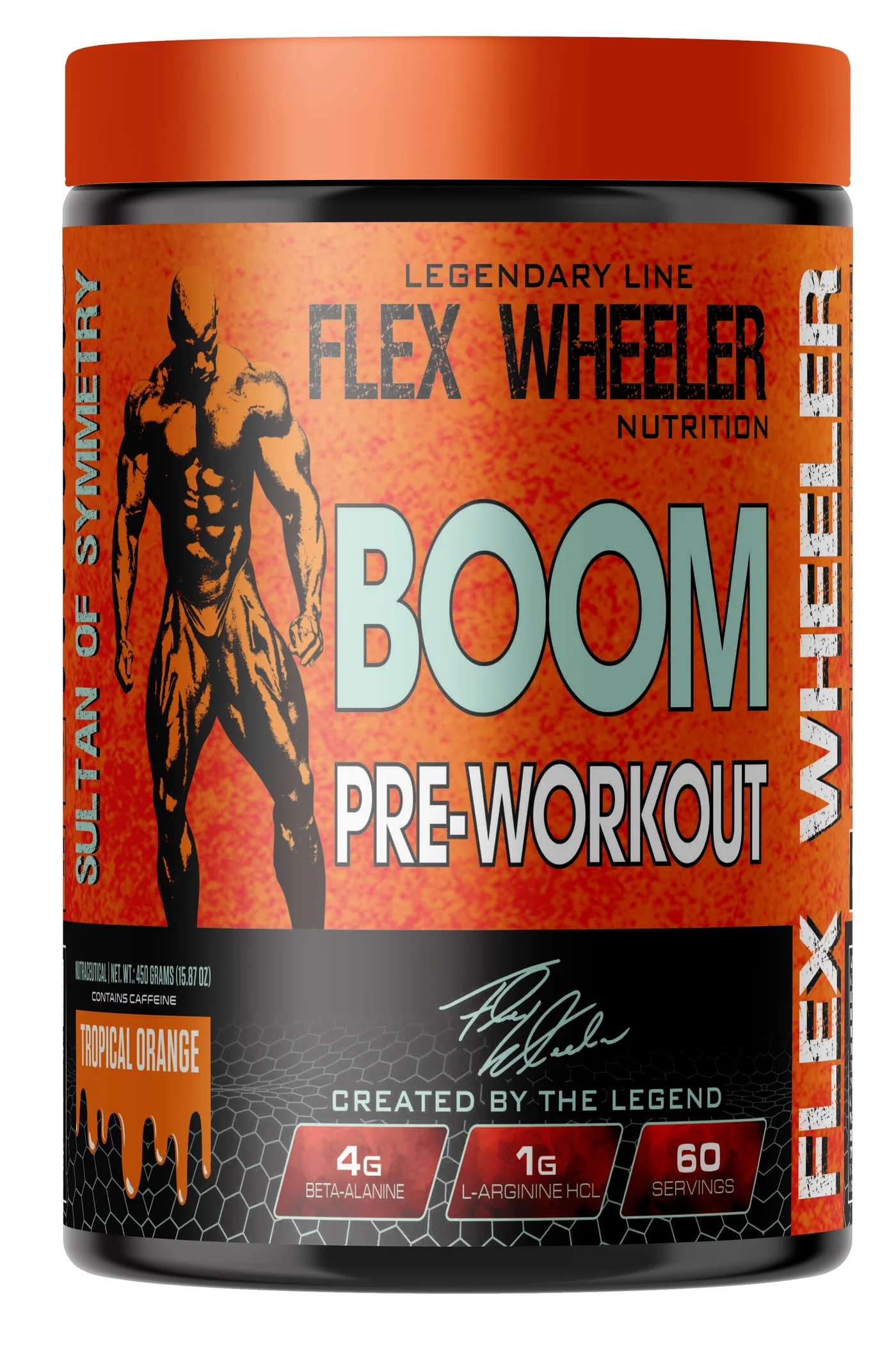 Flex Wheeler Nutrition BOOM Pre Workout Powder Tropical Orange Flavor (60 Servings) zxto2