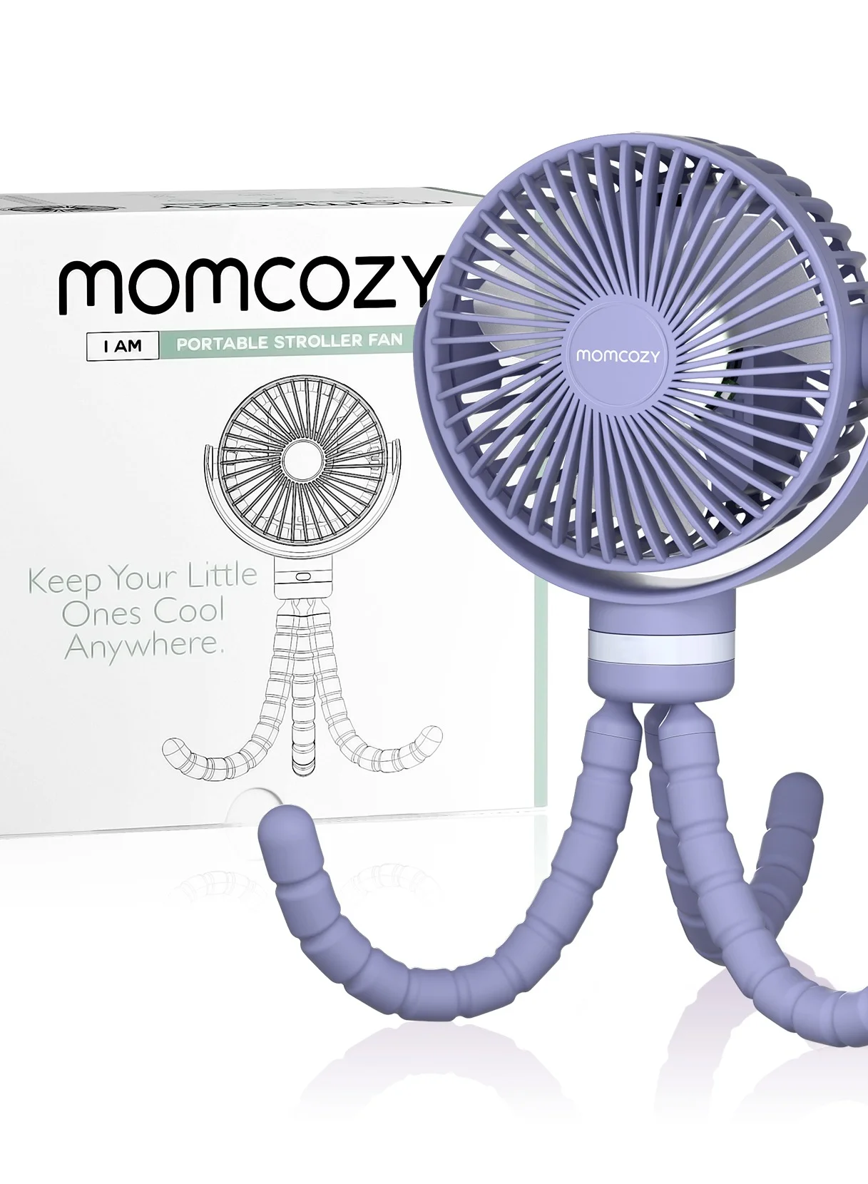 Portable Stroller Fan with LED Night Light 4-Speed Adjustable 360-Degree Rotation (White, 1 Pack) mnjst