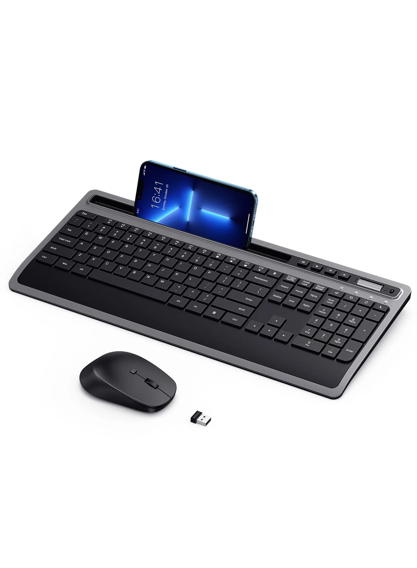 Aookay Wireless Keyboard and Mouse Combo 2.4G Ergonomic Computer Set with Phone Holder (Black, Full Size) oem2e