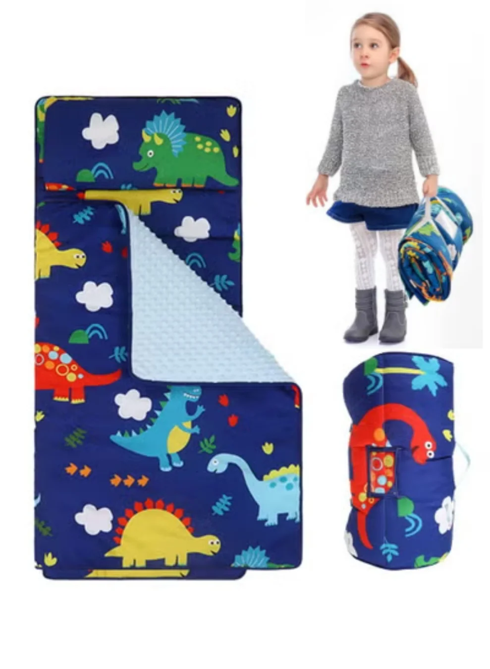 XiuWoo Extra Long Toddler Nap Mat with Removable Pillow and Attached Blanket (130 cm x 55 cm) uadc6