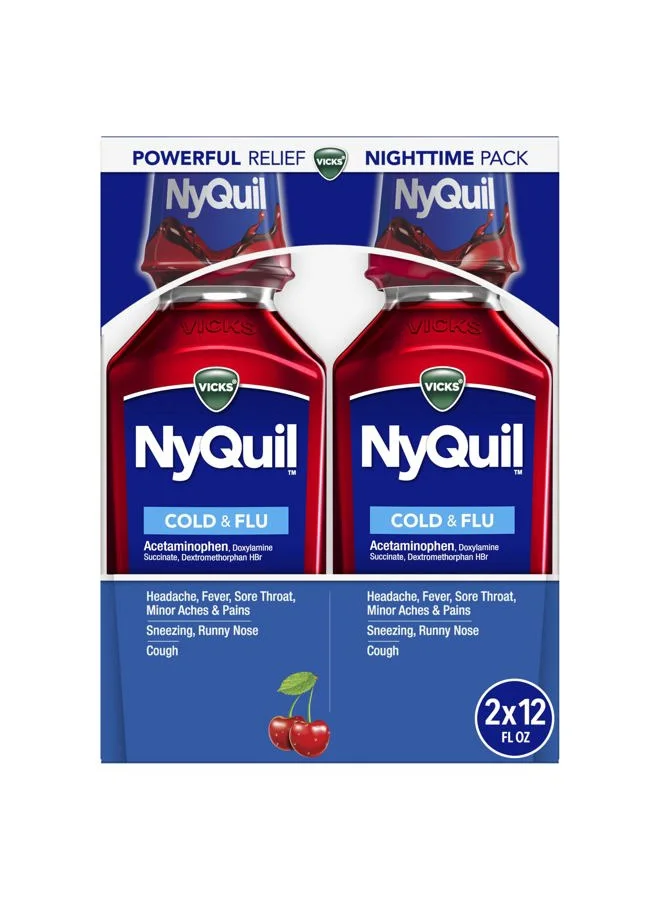 Vicks Nighttime Cold and Flu Relief Liquid Cherry Flavor (Twin Pack, 710 mL) fhtz3
