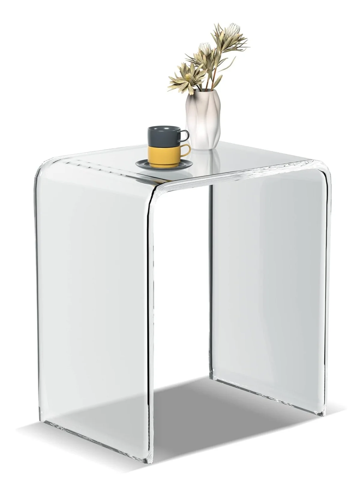 TPGP Modern Acrylic Waterfall Side Table, Transparent Lucite Square End Table for Living Room and Bedroom (U-Shaped, 1 Piece) u82m2