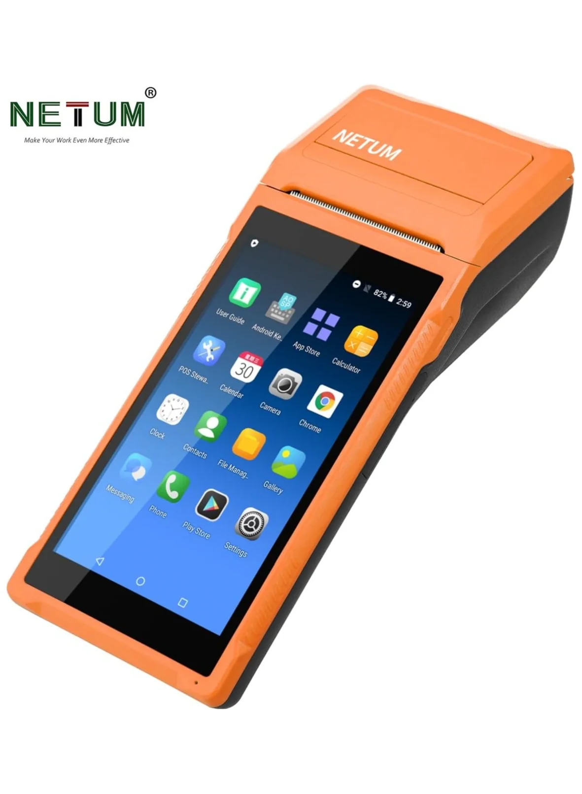 NETUM Handheld Android POS Terminal with Receipt Printer and Barcode Scanner (Orange, 58mm x 35mm) 3b0od