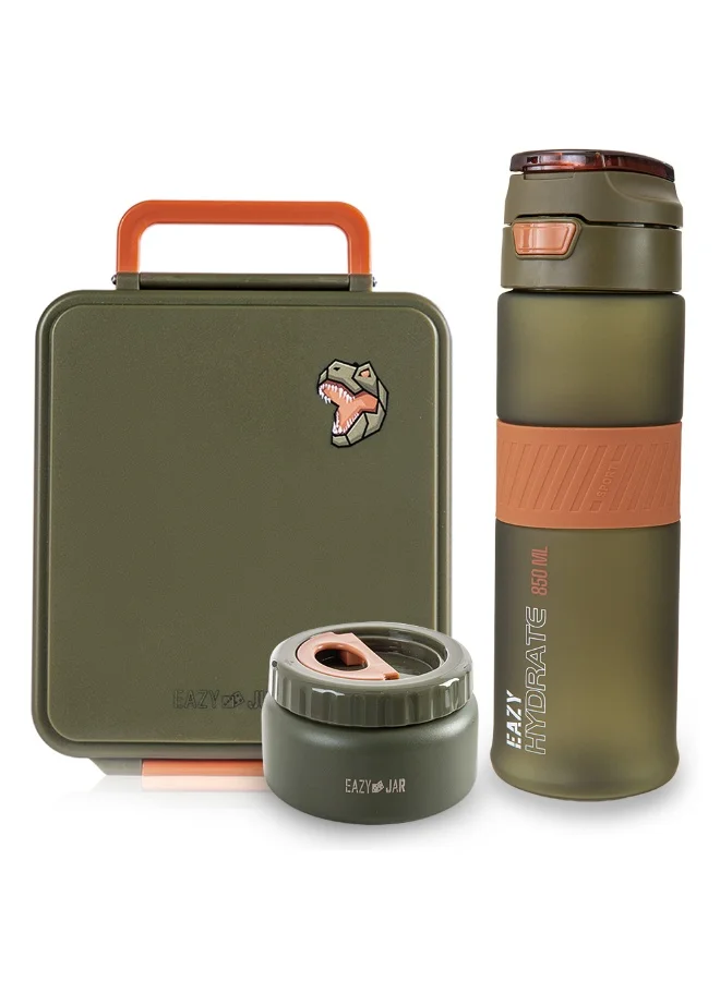 Eazy Kids Jumbo Bento Lunch Box with Tritan Water Container (Olive Green, 850 mL) wgc24