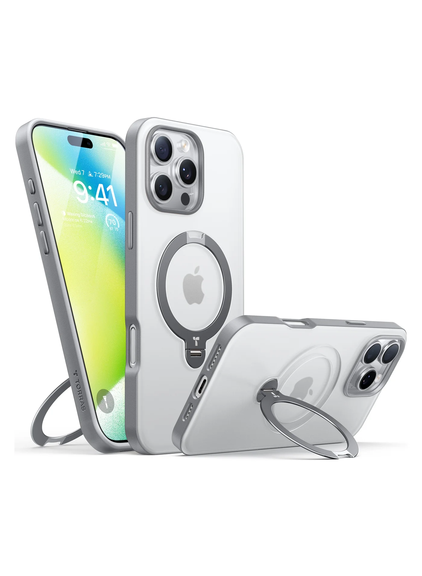 Premium Magnetic Protective Case with 360¡ã Rotating Kickstand for 6.9 inch Smartphone (Grey, 6.9 inch) rt74w