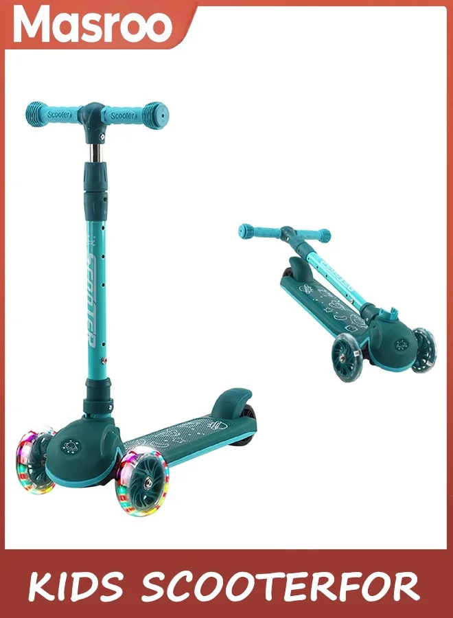 Masroo Kids 3-Wheel Scooter with Adjustable Height and LED Light-Up Wheels for Balance Training (3-12 Years) yy868