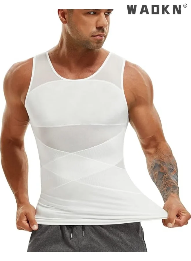 WAOKN Men Chest Compression Vest Body Shaper Sleeveless Posture Corrector Slimming Tummy Control Mesh Tank Top (Black, L) otxlz