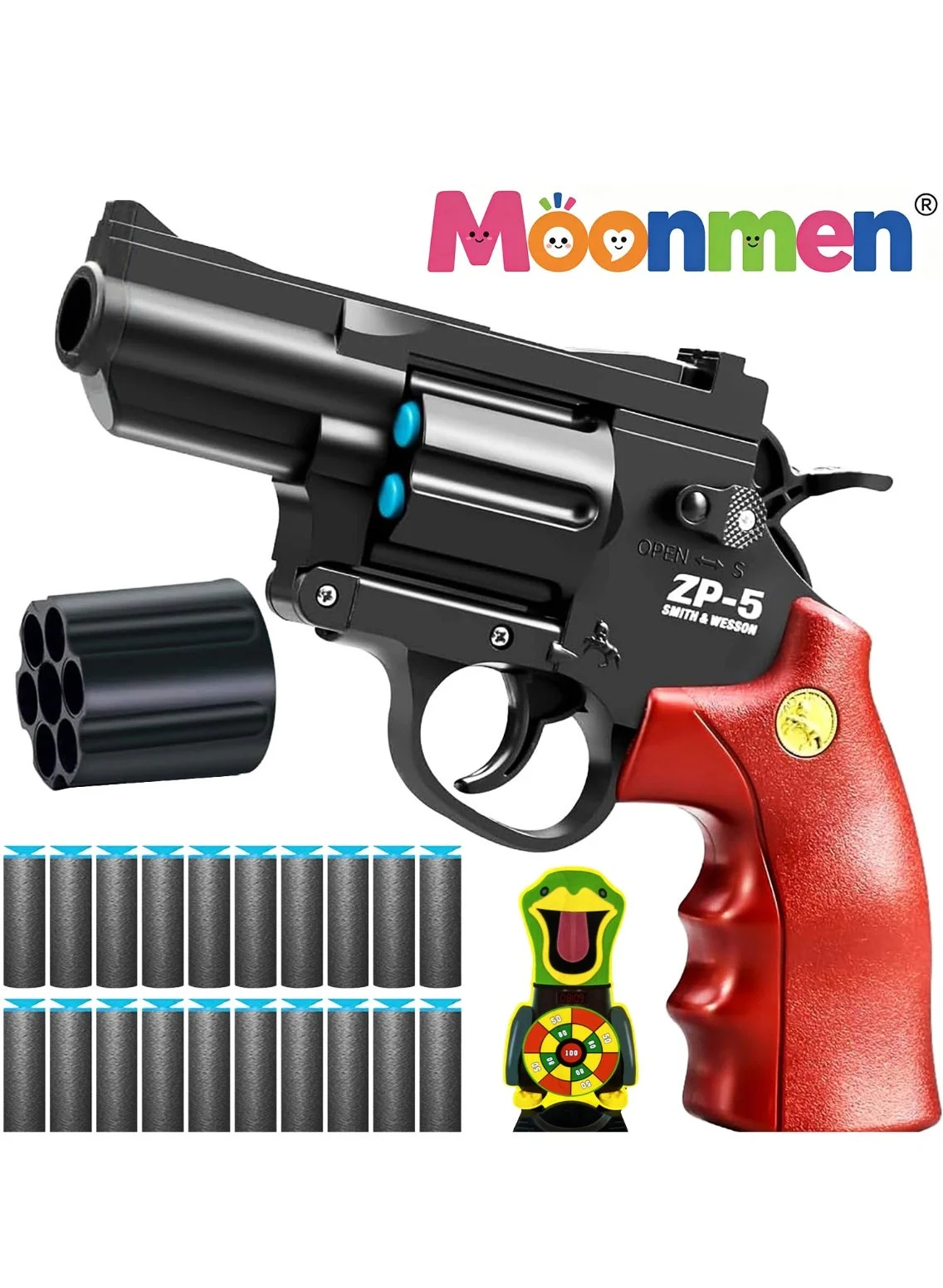 Moonmen Foam Dart Blaster Revolver Toy Gun (Safe Soft Foam Darts, Kids Outdoor Shooting Game) quj42