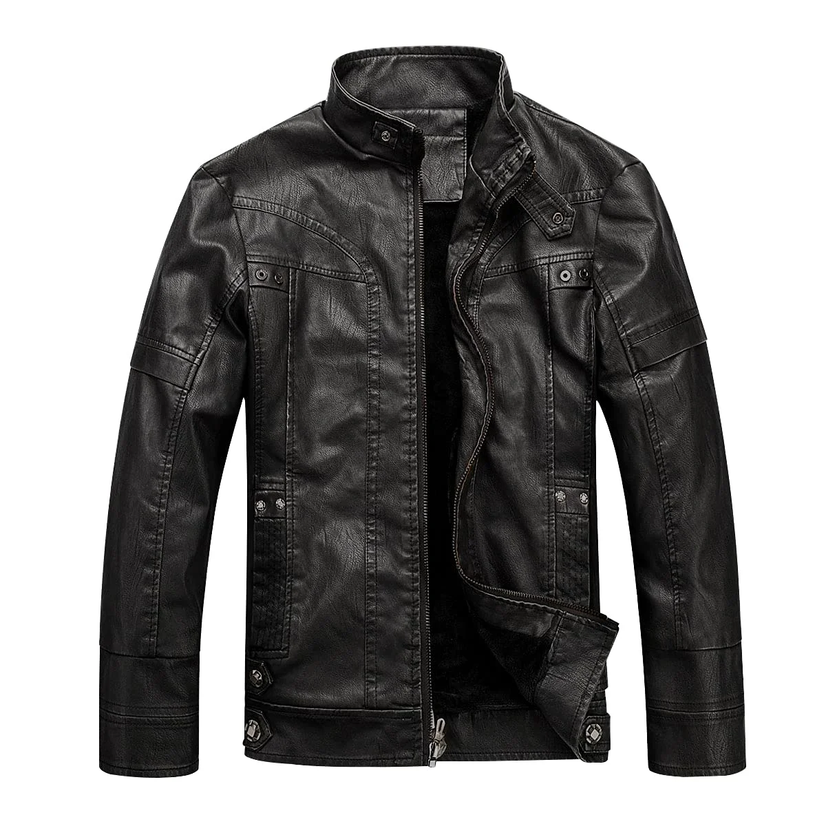 WULFUL Men's Vintage Stand Collar Motorcycle Jacket Premium PU Leather Coat (Black, L) ehkwb