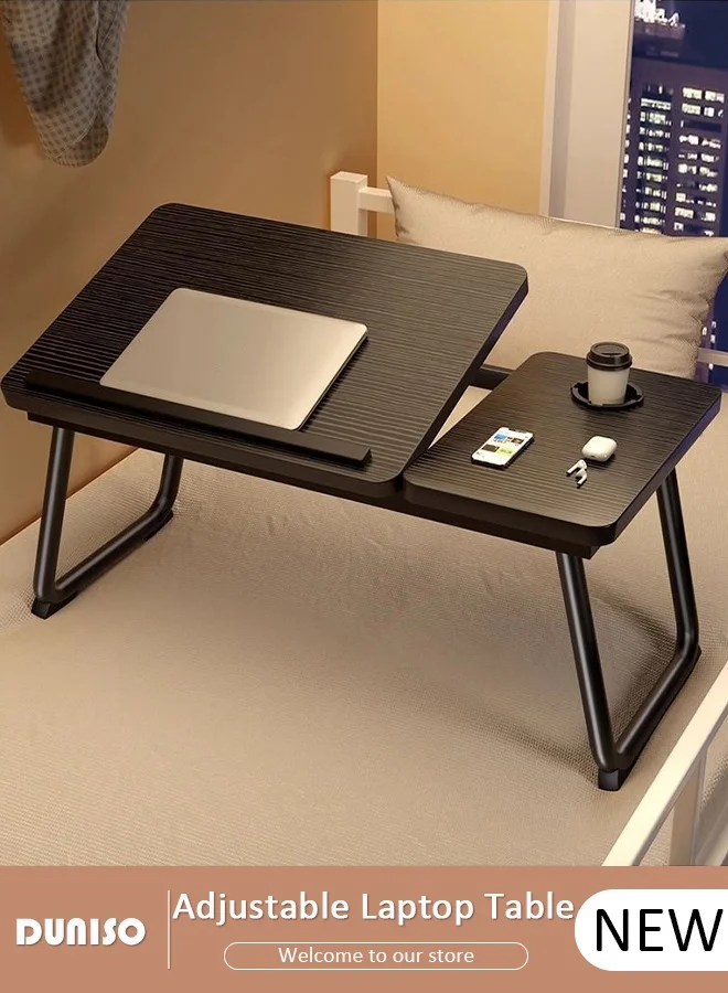 DUNISO Adjustable Folding Laptop Bed Tray Desk with Cup Holder, Portable Standing Desk for Bed Couch Sofa (60x40cm) qznza