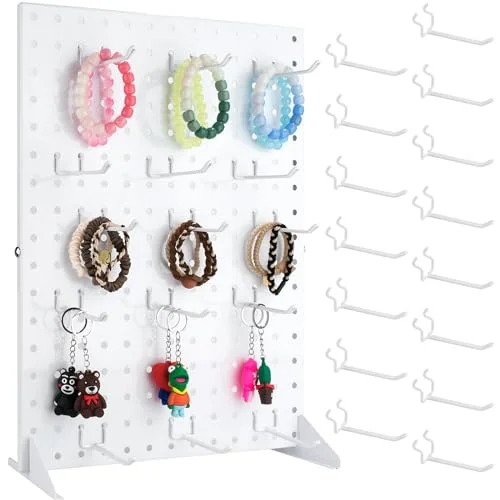 VACONICO Metal Pegboard Display Stand with 15 Hooks Tabletop Organizer for Retail and Craft Shows (White, 43x33 cm) pwism