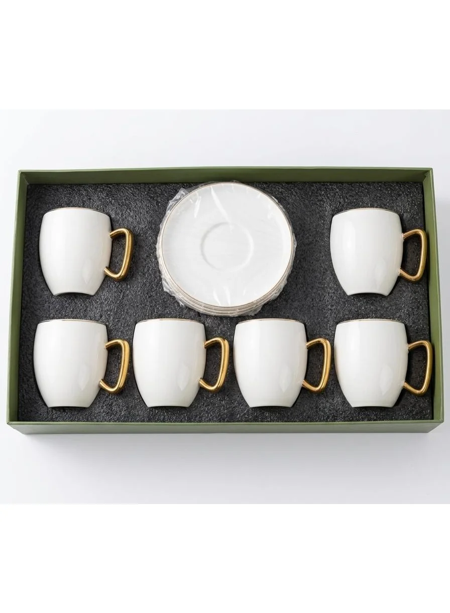 Fursan Ceramic Cup and Saucer Set Premium Tea Coffee Drinkware (White, 6-Piece Set, 250 mL) s3m30