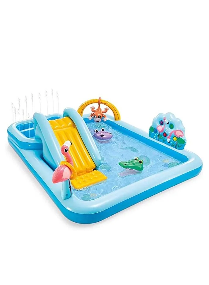 Premium Inflatable Jungle Adventure Play Center with Integrated Slide (244x198x71cm) uidjx