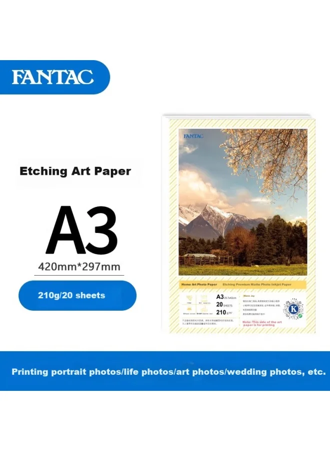 FANTAC Etching Illustration Art Paper A3 Premium Inkjet Photo Paper (210g, 20 Sheets Pack) dxn15